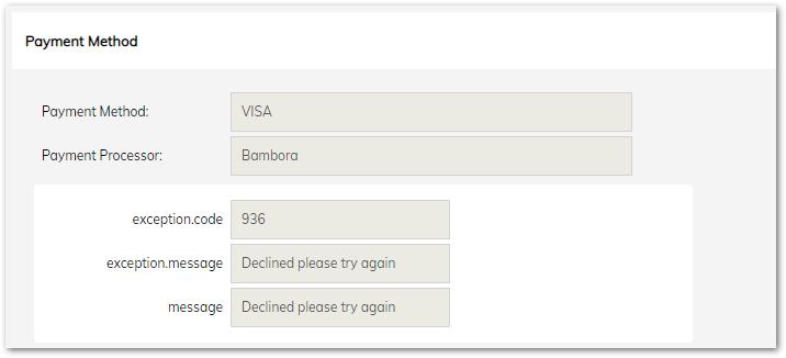 Declined credit card error message